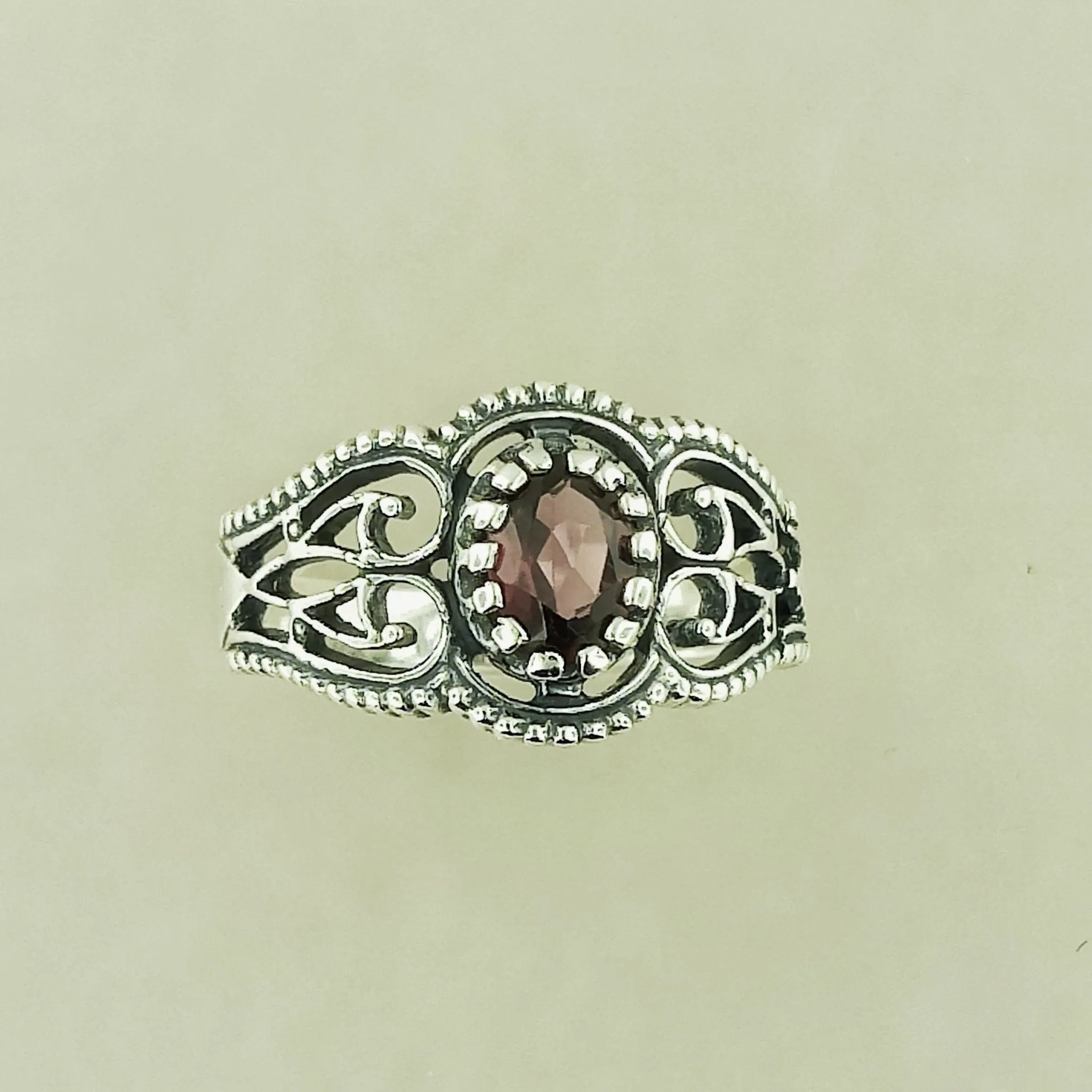 Vintage Style Filigree Ring with Gemstone in Sterling Silver