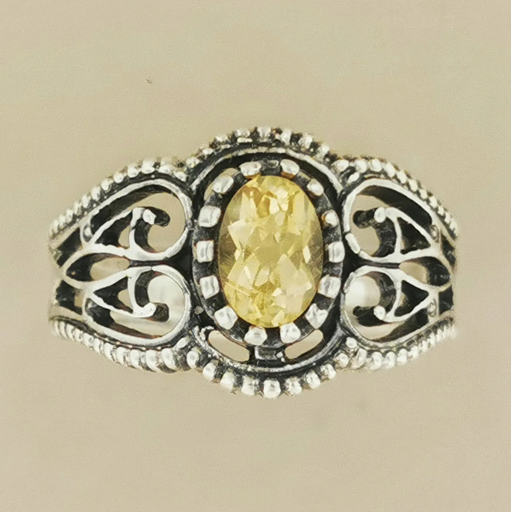 Vintage Style Filigree Ring with Gemstone in Sterling Silver