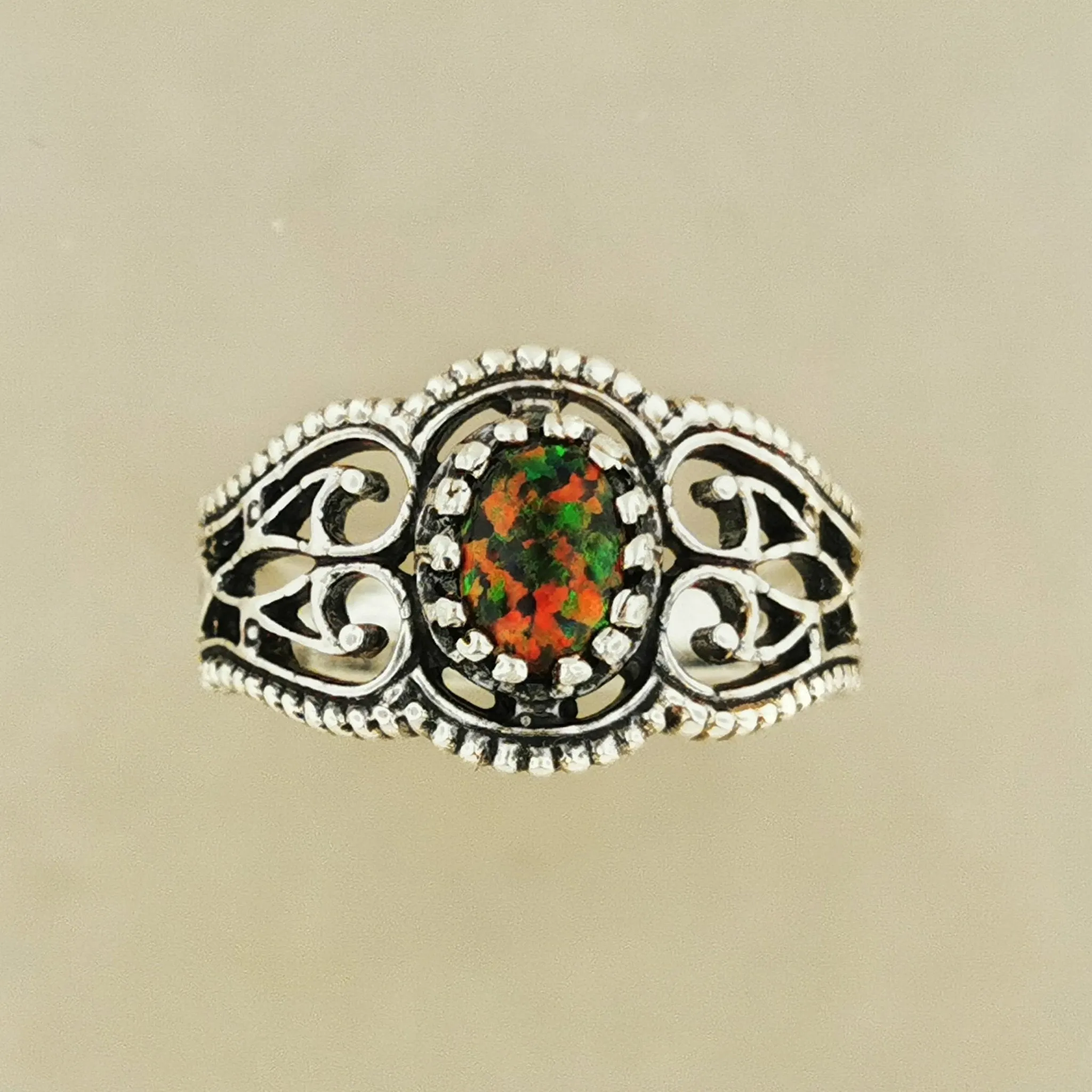 Vintage Style Filigree Ring with Gemstone in Sterling Silver