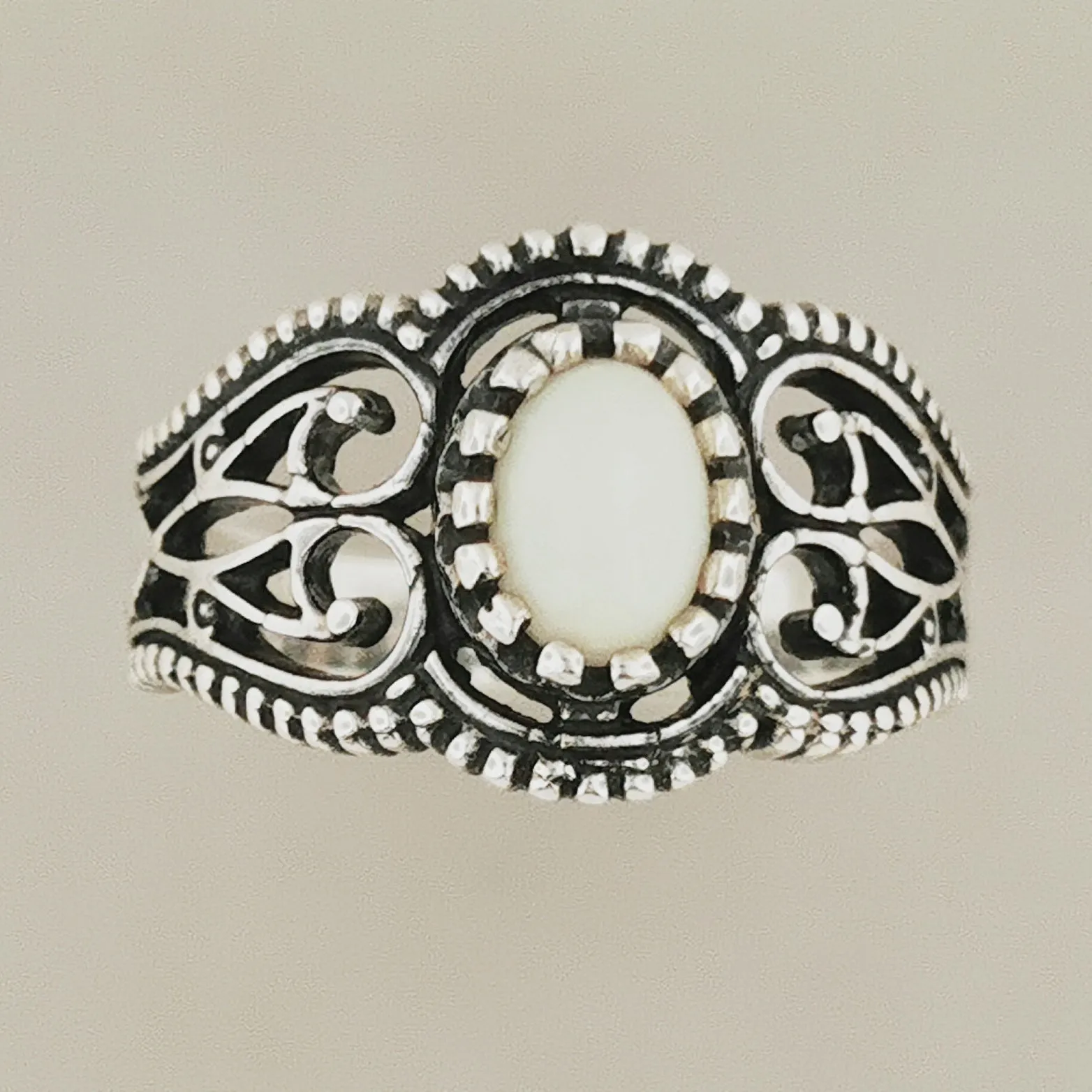 Vintage Style Filigree Ring with Gemstone in Sterling Silver