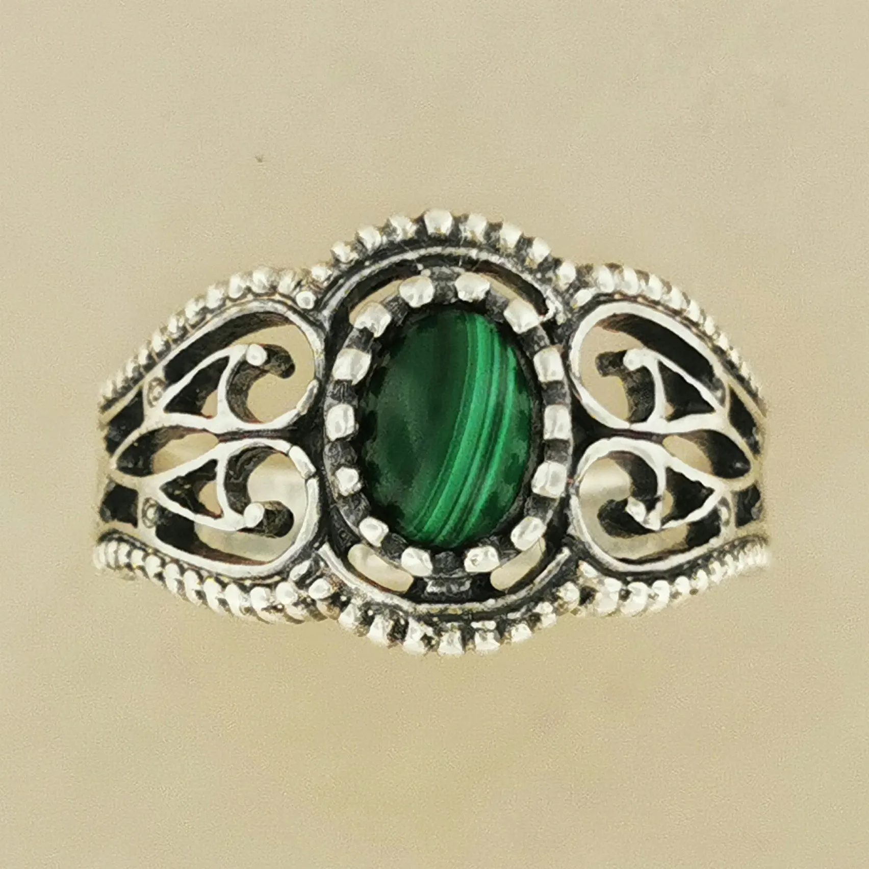 Vintage Style Filigree Ring with Gemstone in Sterling Silver