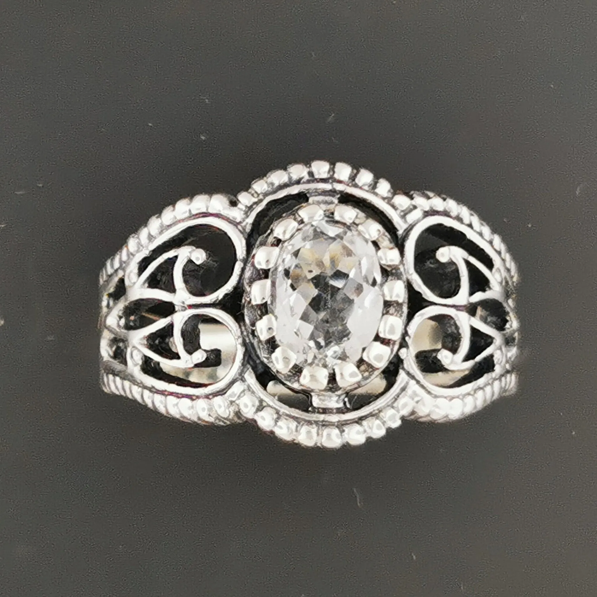 Vintage Style Filigree Ring with Gemstone in Sterling Silver