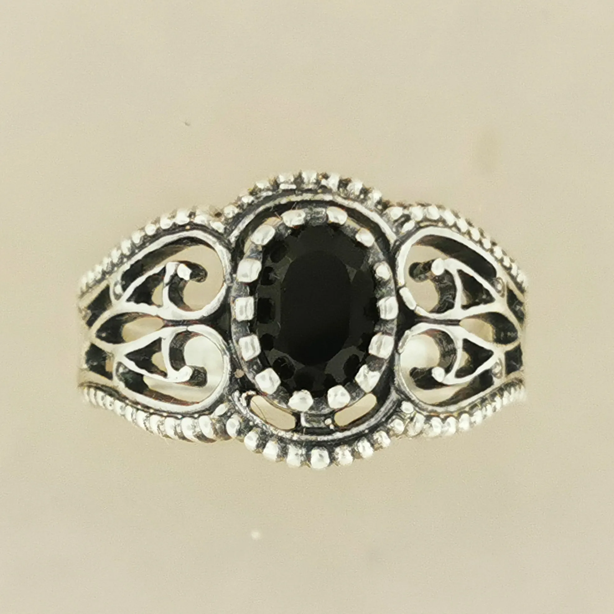 Vintage Style Filigree Ring with Gemstone in Sterling Silver