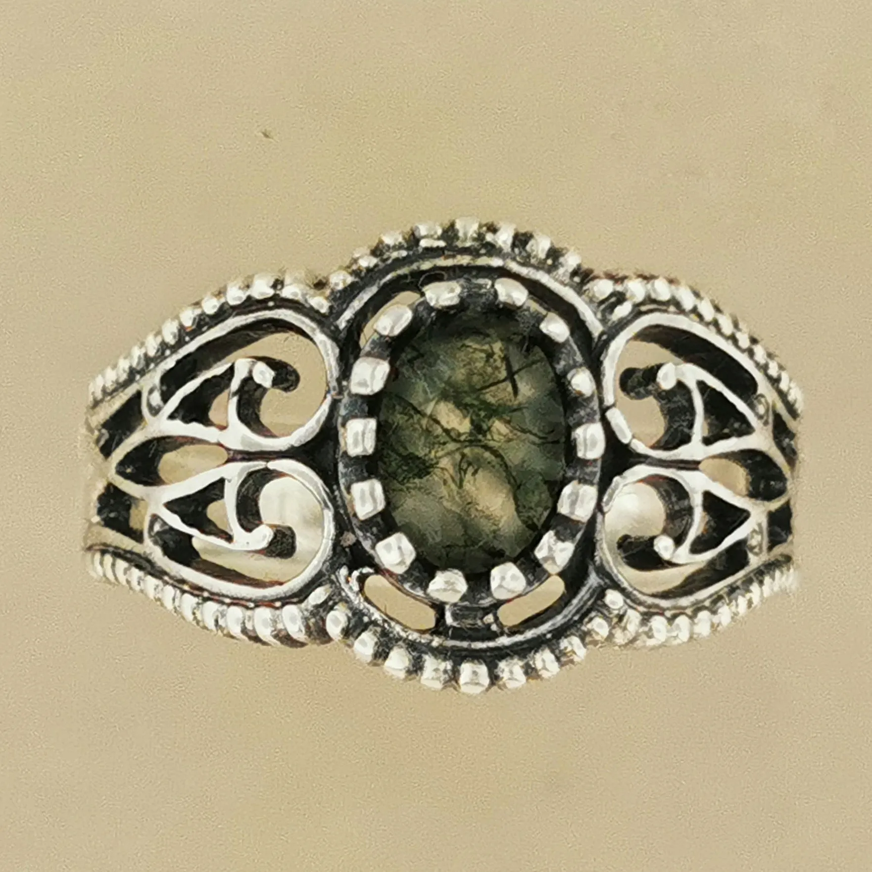 Vintage Style Filigree Ring with Gemstone in Sterling Silver