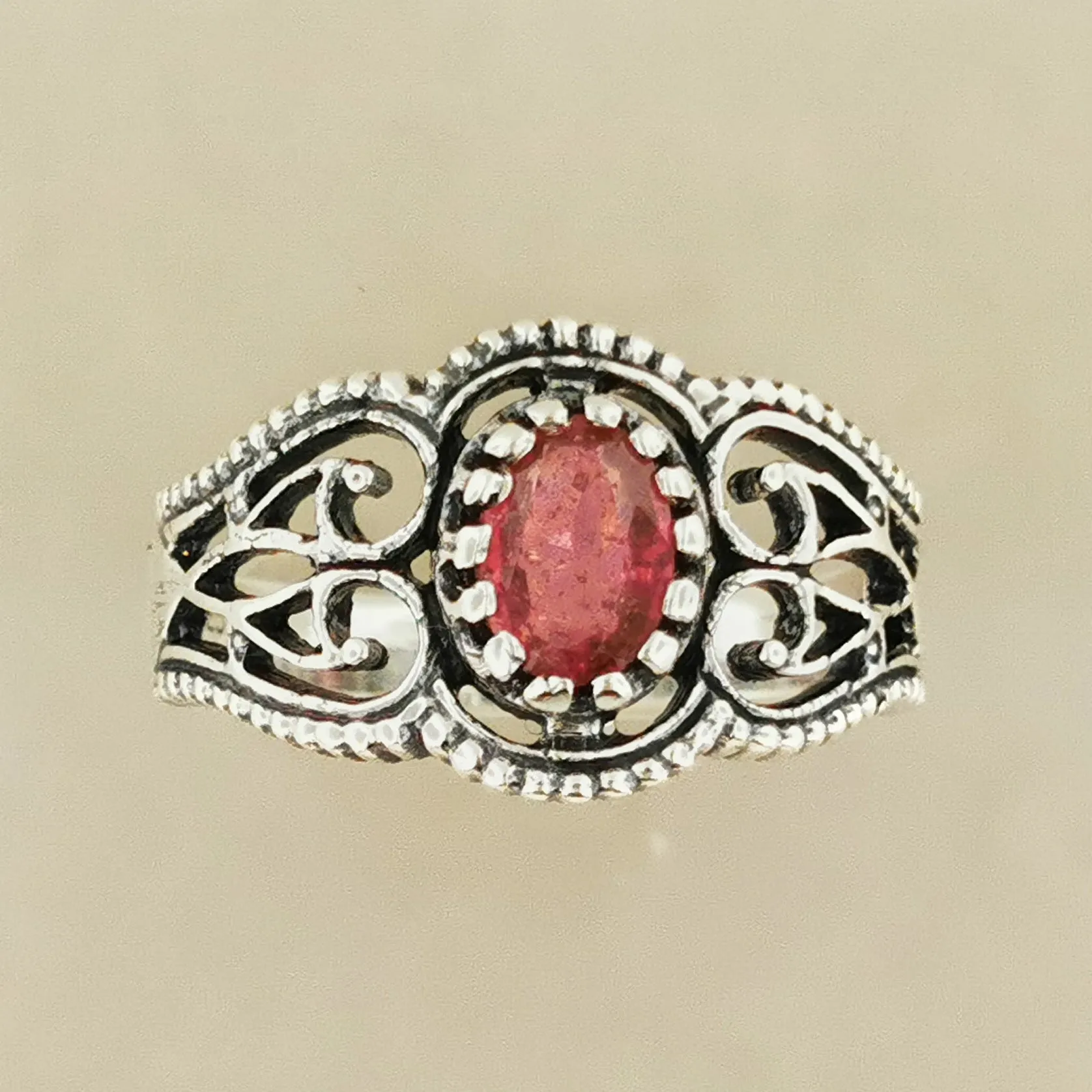 Vintage Style Filigree Ring with Gemstone in Sterling Silver