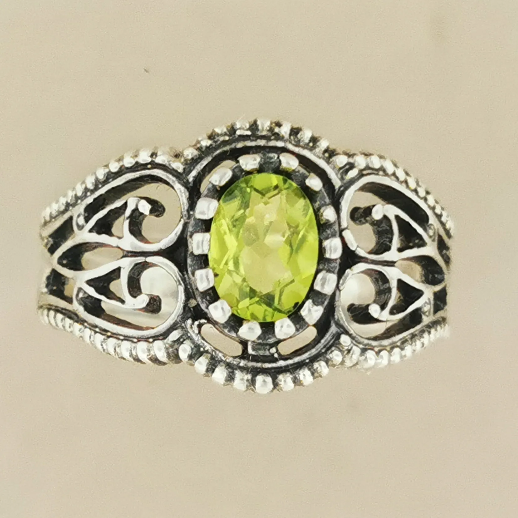 Vintage Style Filigree Ring with Gemstone in Sterling Silver