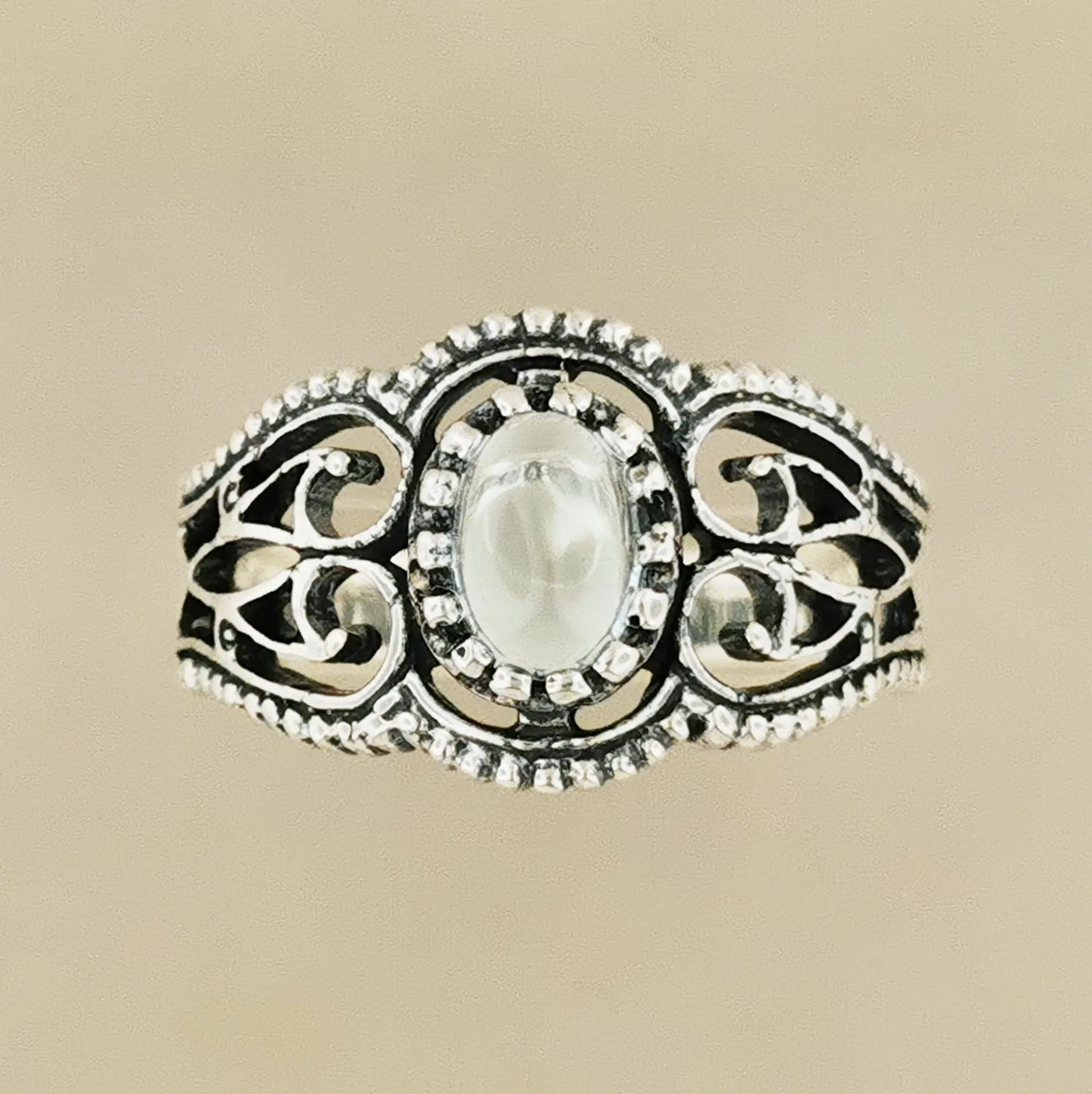 Vintage Style Filigree Ring with Gemstone in Sterling Silver