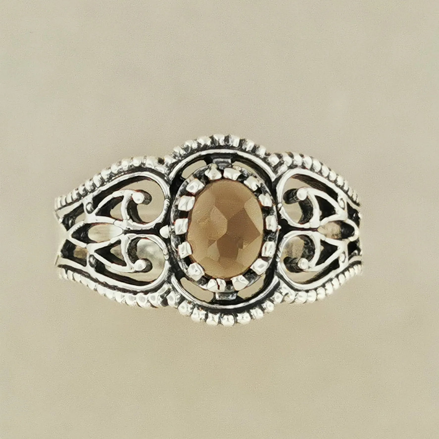 Vintage Style Filigree Ring with Gemstone in Sterling Silver
