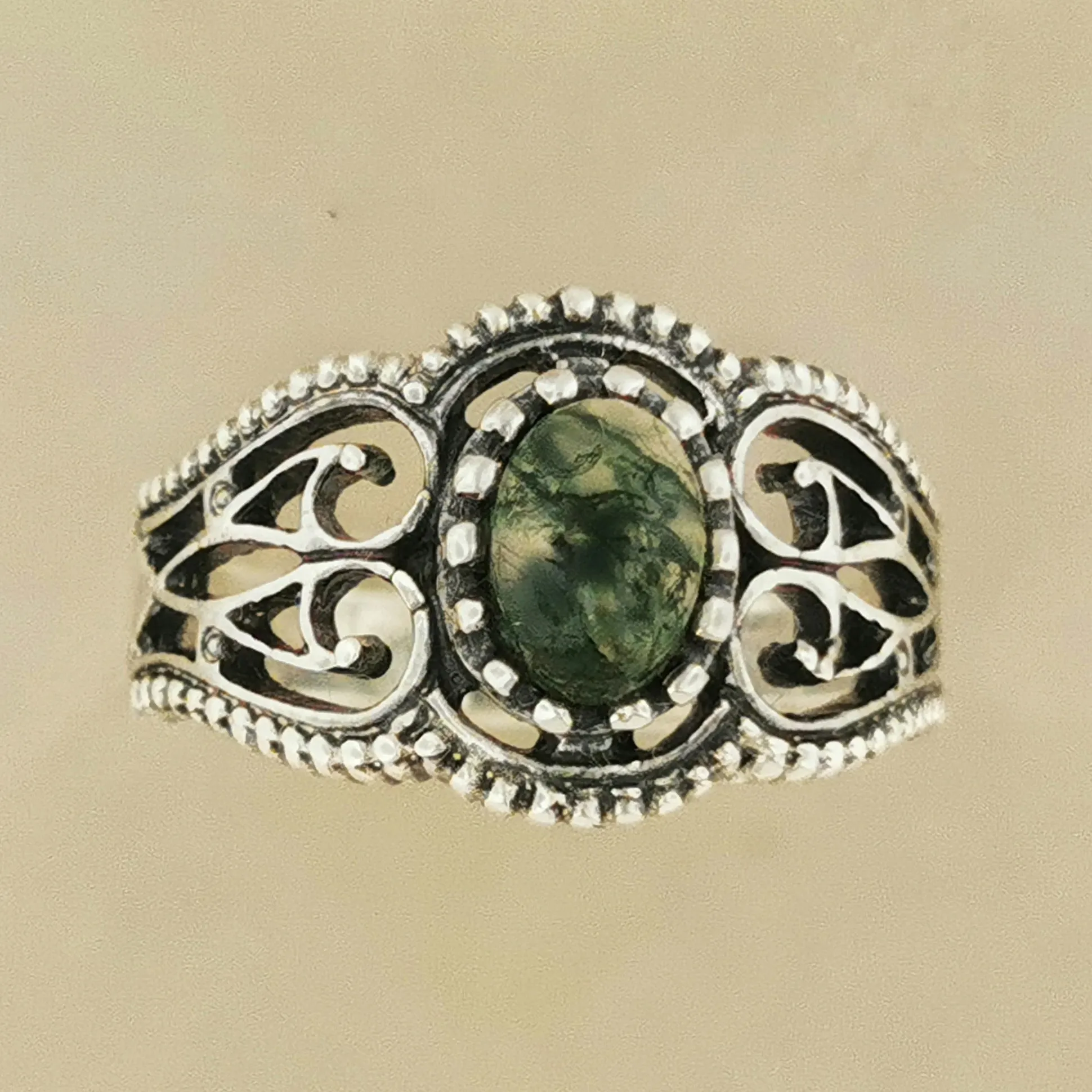 Vintage Style Filigree Ring with Gemstone in Sterling Silver
