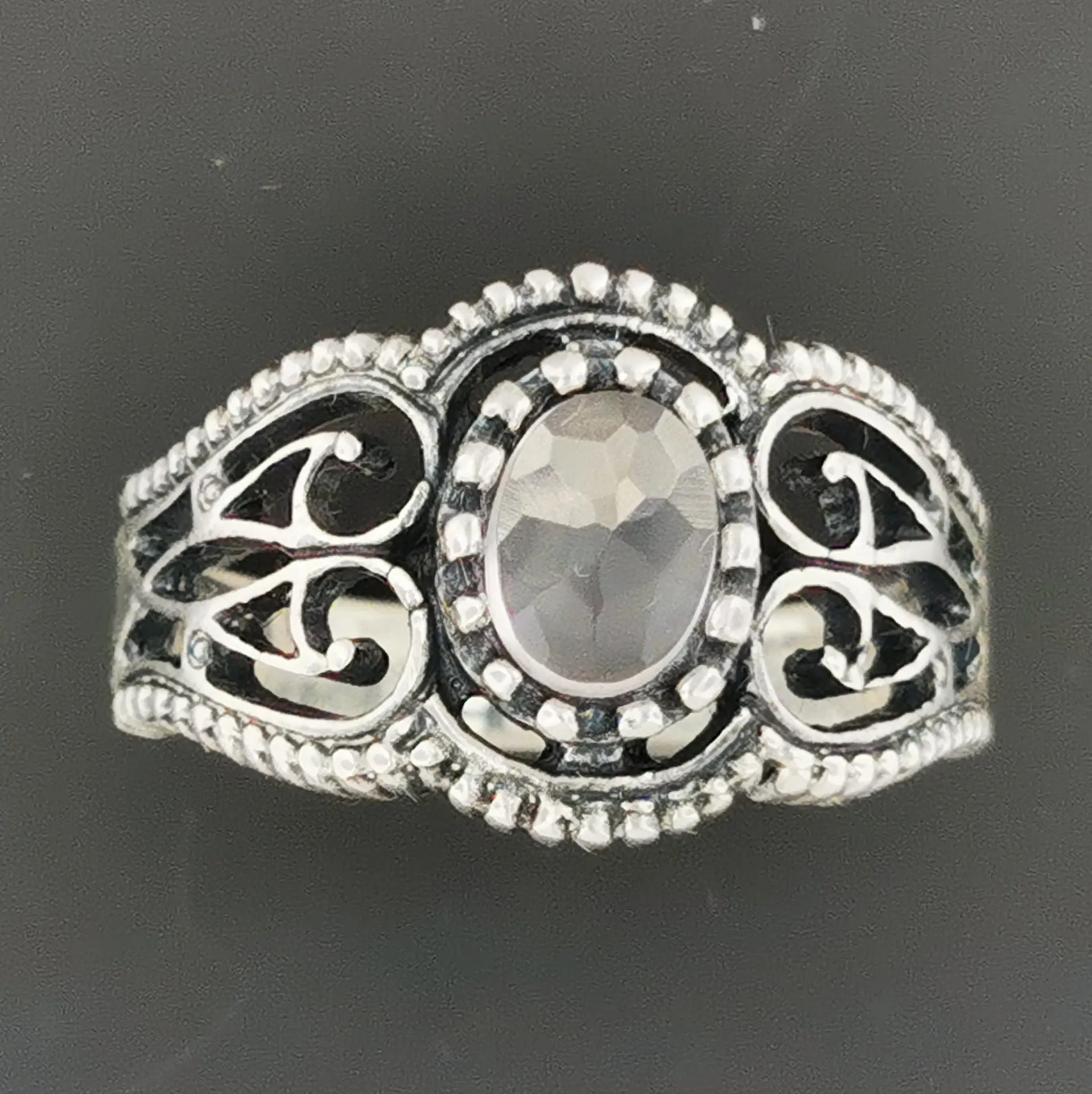 Vintage Style Filigree Ring with Gemstone in Sterling Silver