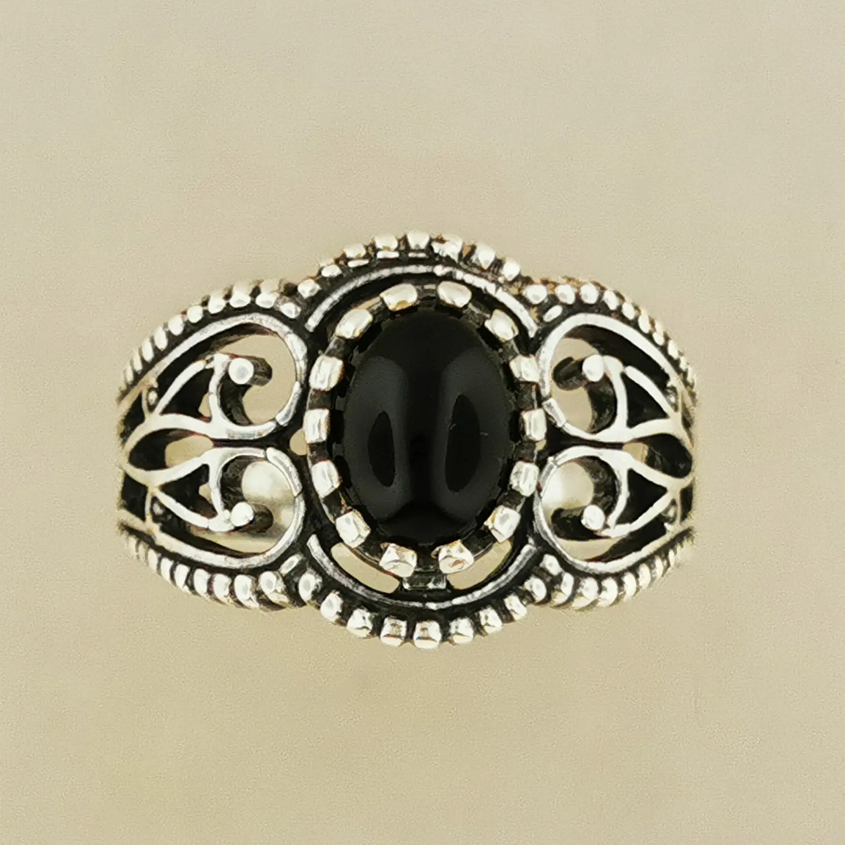 Vintage Style Filigree Ring with Gemstone in Sterling Silver