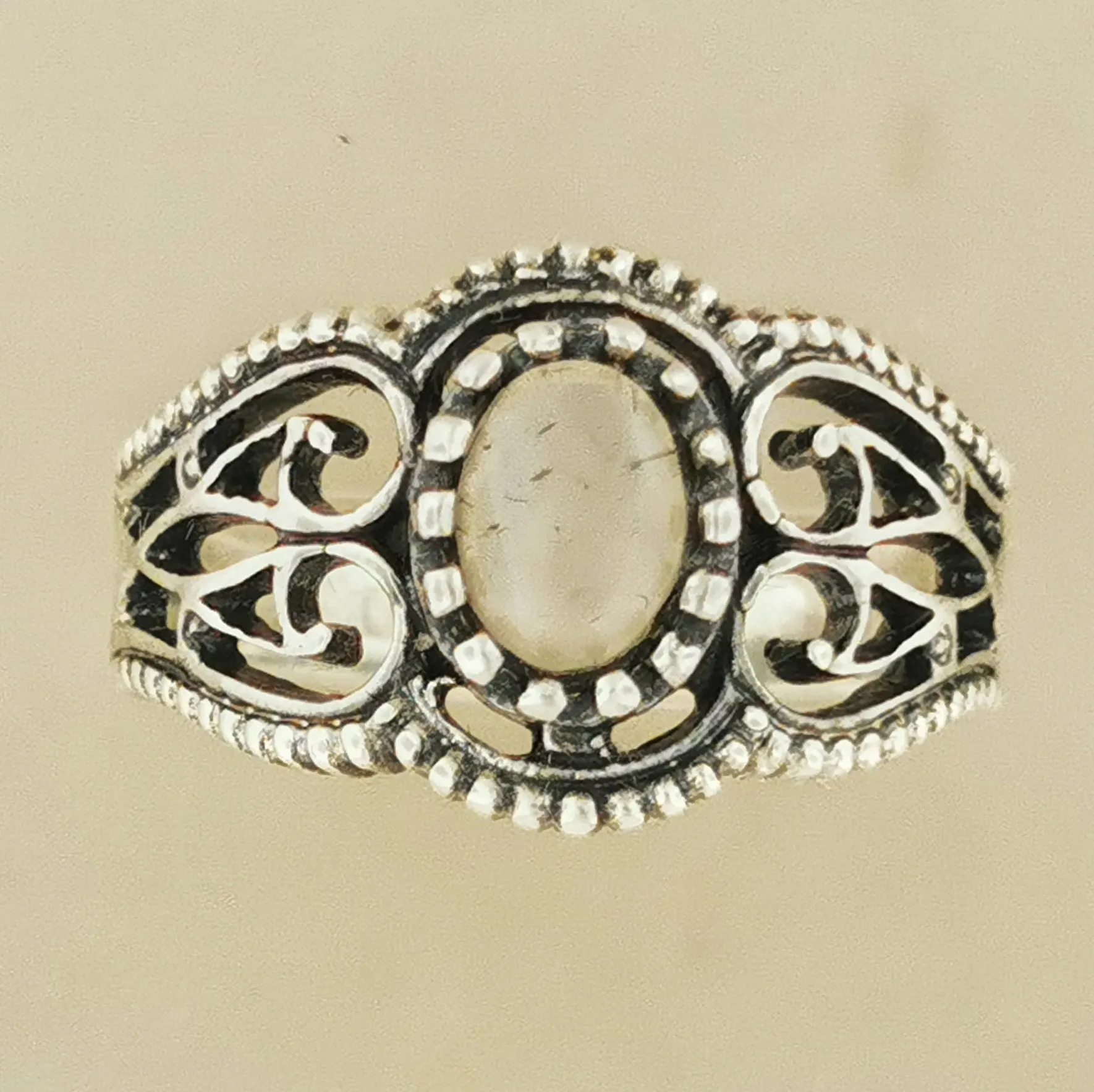 Vintage Style Filigree Ring with Gemstone in Sterling Silver