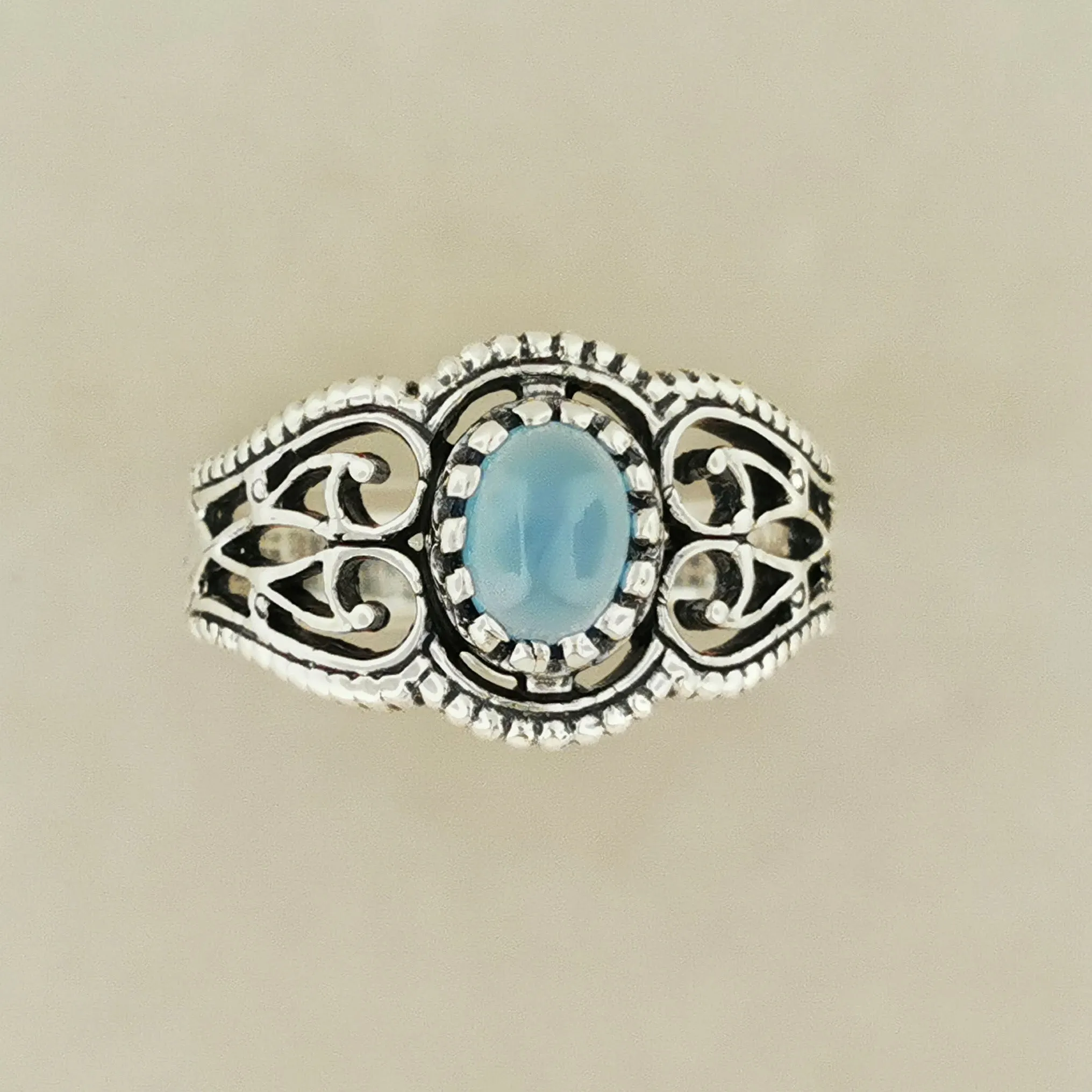 Vintage Style Filigree Ring with Gemstone in Sterling Silver