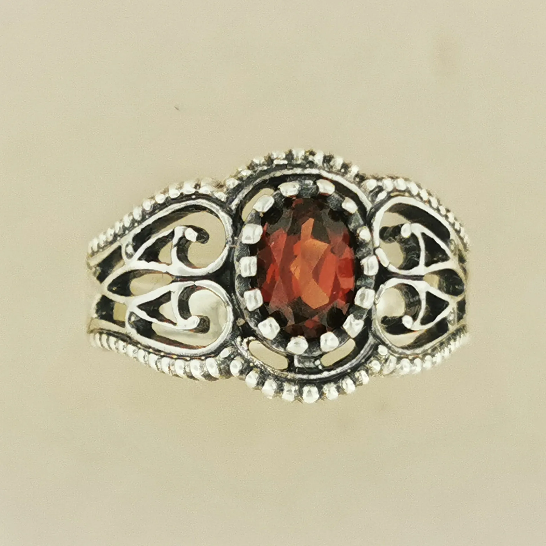 Vintage Style Filigree Ring with Gemstone in Sterling Silver