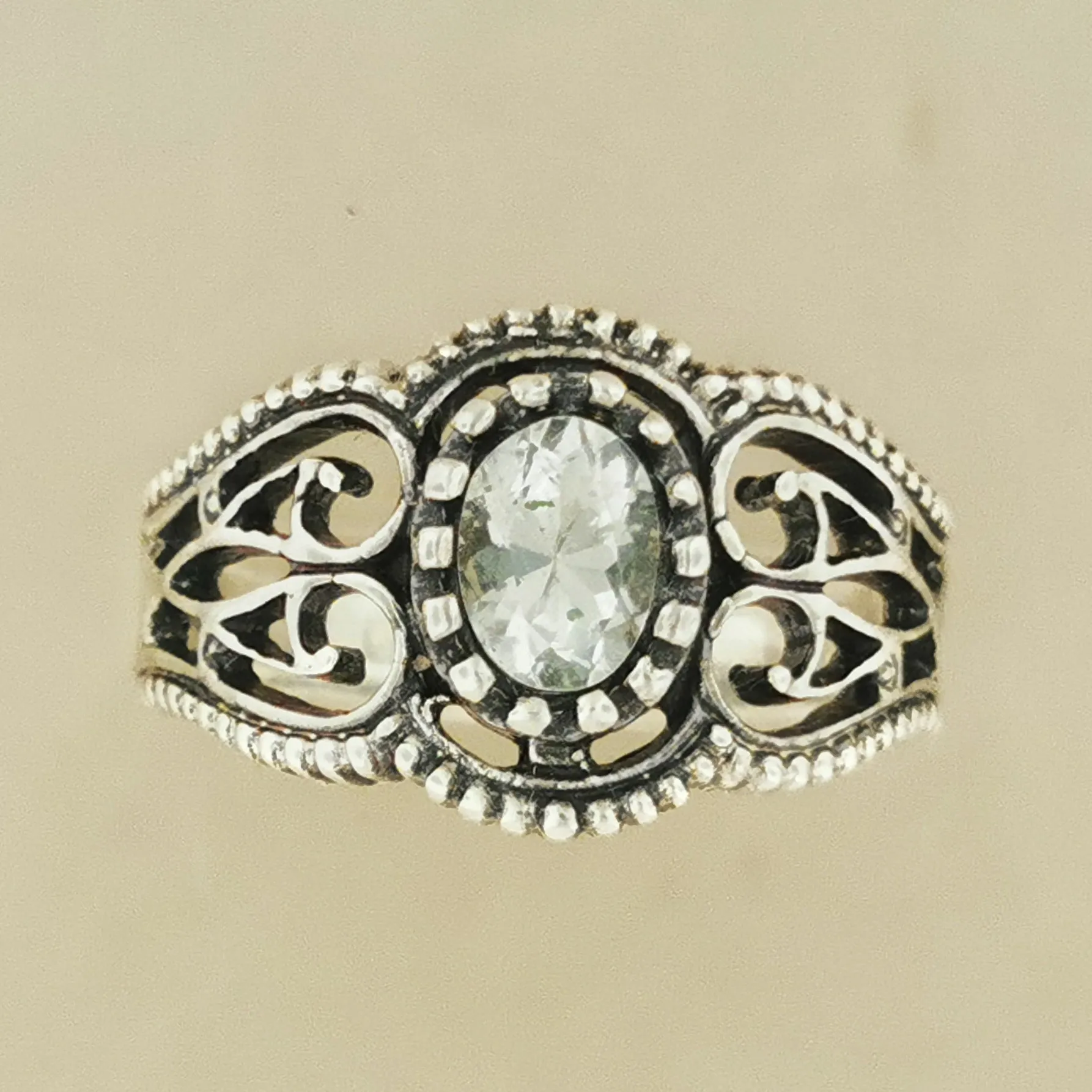 Vintage Style Filigree Ring with Gemstone in Sterling Silver