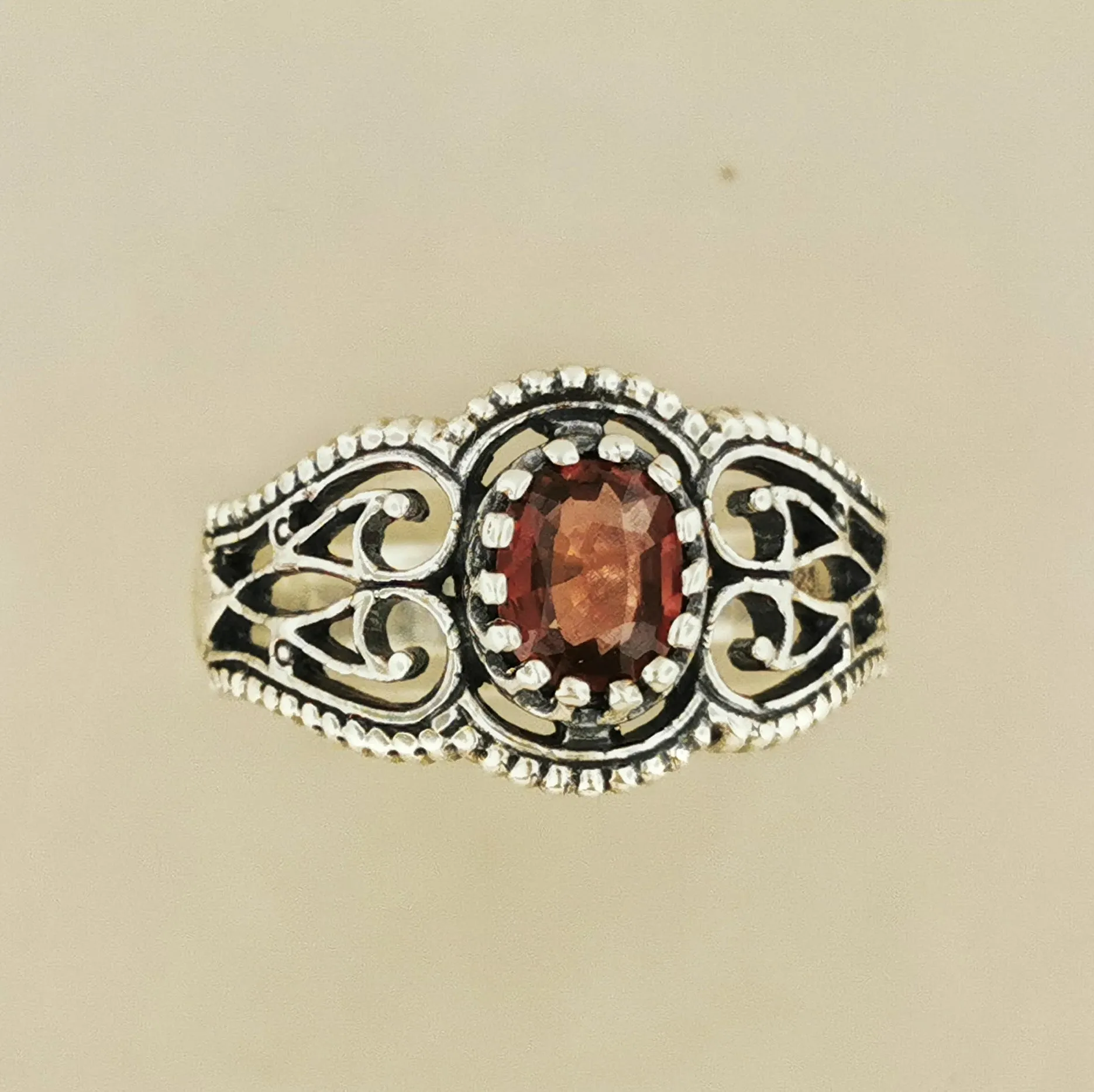Vintage Style Filigree Ring with Gemstone in Sterling Silver