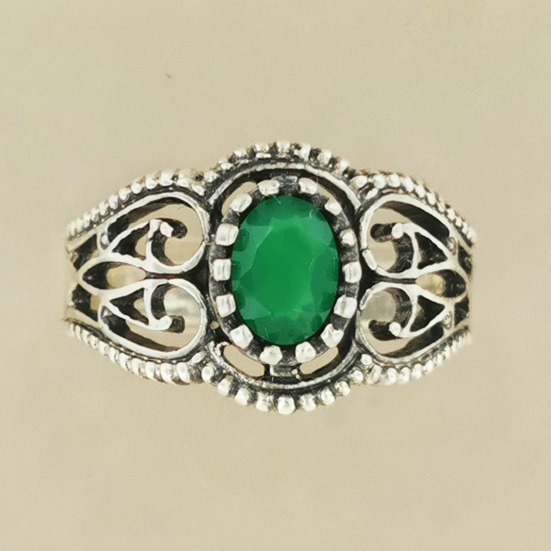Vintage Style Filigree Ring with Gemstone in Sterling Silver