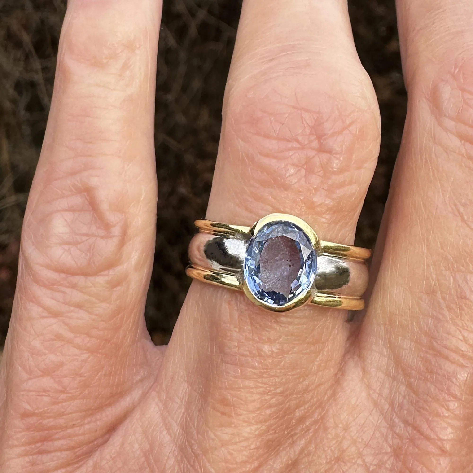 Wide 18K Gold Platinum Cornflower Blue Sapphire Ring Band