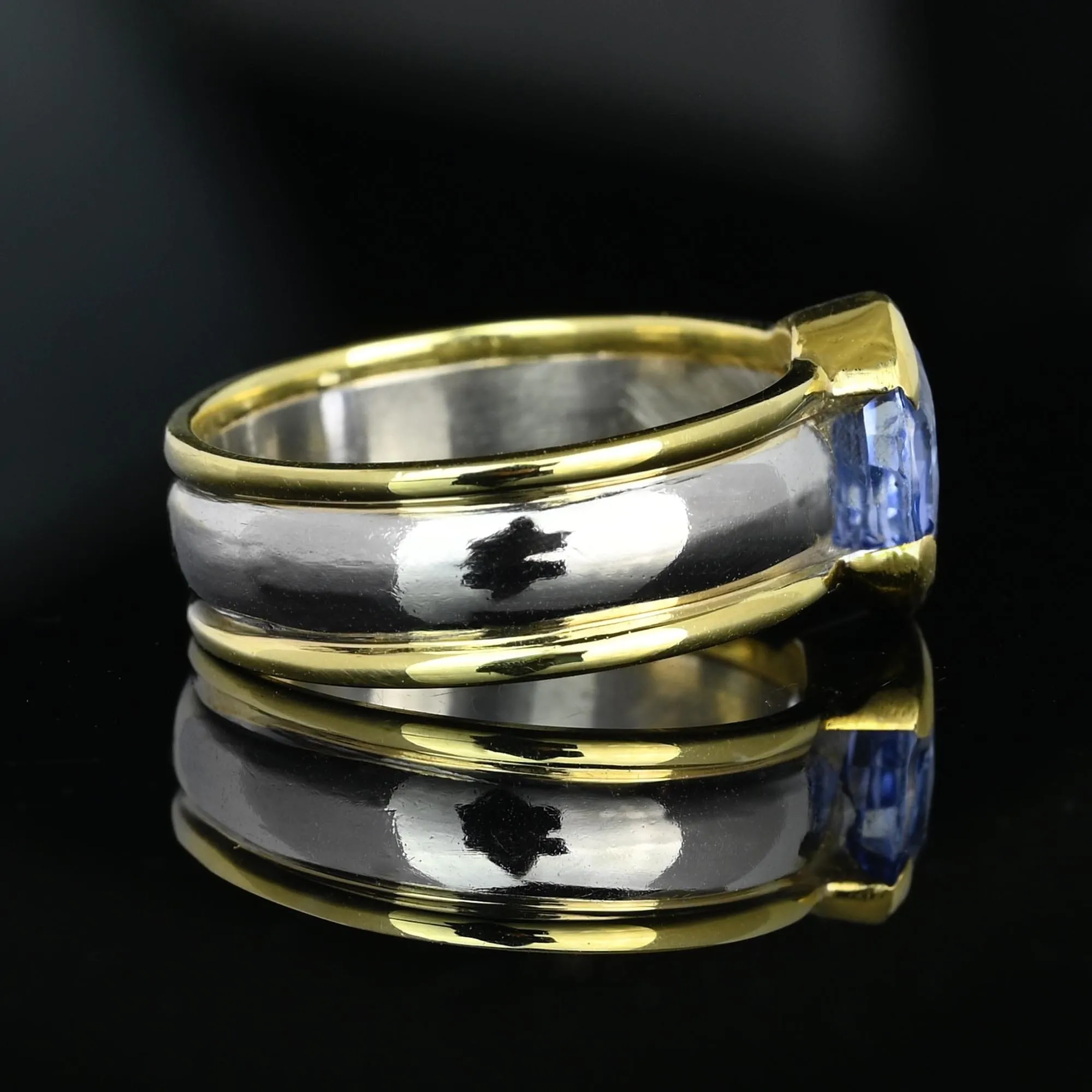Wide 18K Gold Platinum Cornflower Blue Sapphire Ring Band