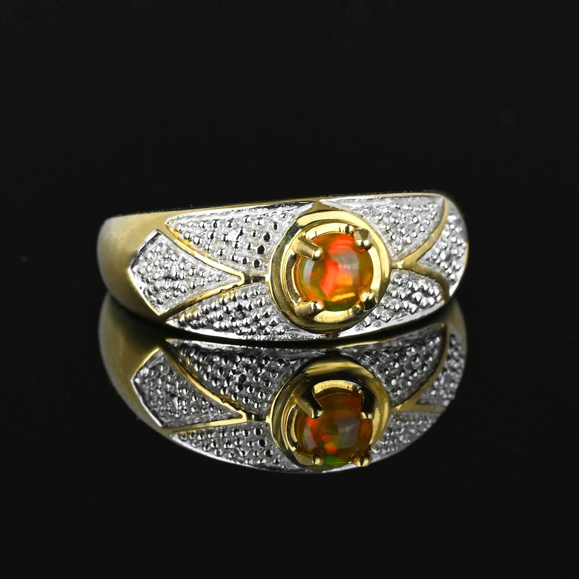 Wide Ethiopian Opal Ring Band in 10K Gold
