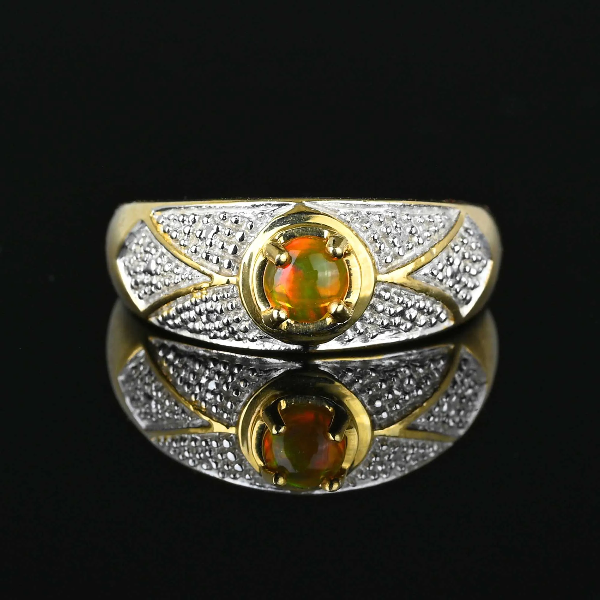 Wide Ethiopian Opal Ring Band in 10K Gold