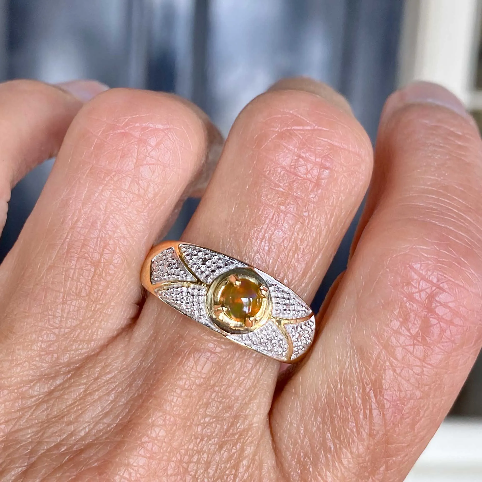 Wide Ethiopian Opal Ring Band in 10K Gold