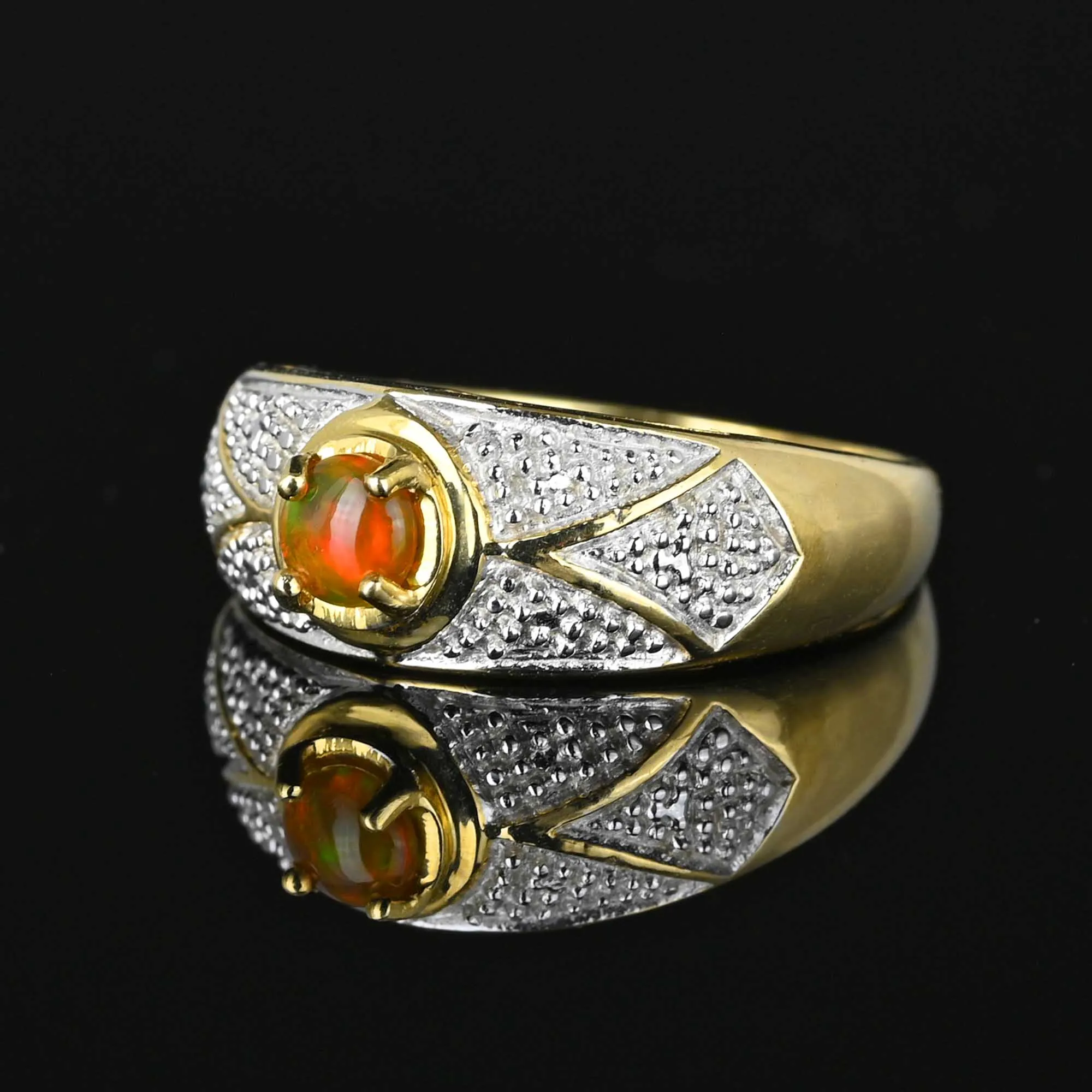 Wide Ethiopian Opal Ring Band in 10K Gold