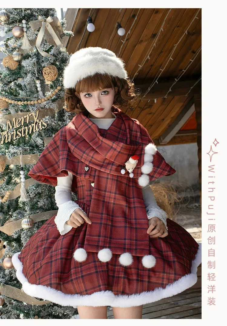 With PUJI~Wish Date~Twins Lolita Fishbone Bust-supporting JSK Winter Scarf-Cape