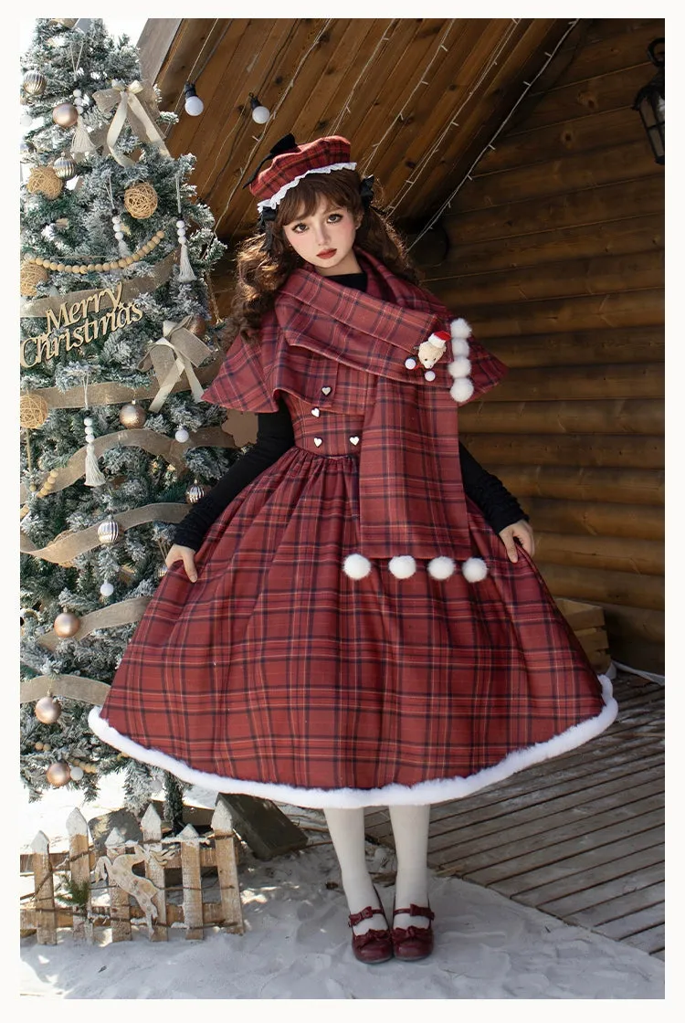 With PUJI~Wish Date~Twins Lolita Fishbone Bust-supporting JSK Winter Scarf-Cape
