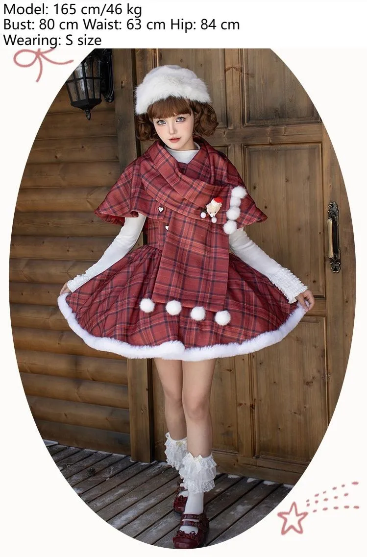 With PUJI~Wish Date~Twins Lolita Fishbone Bust-supporting JSK Winter Scarf-Cape