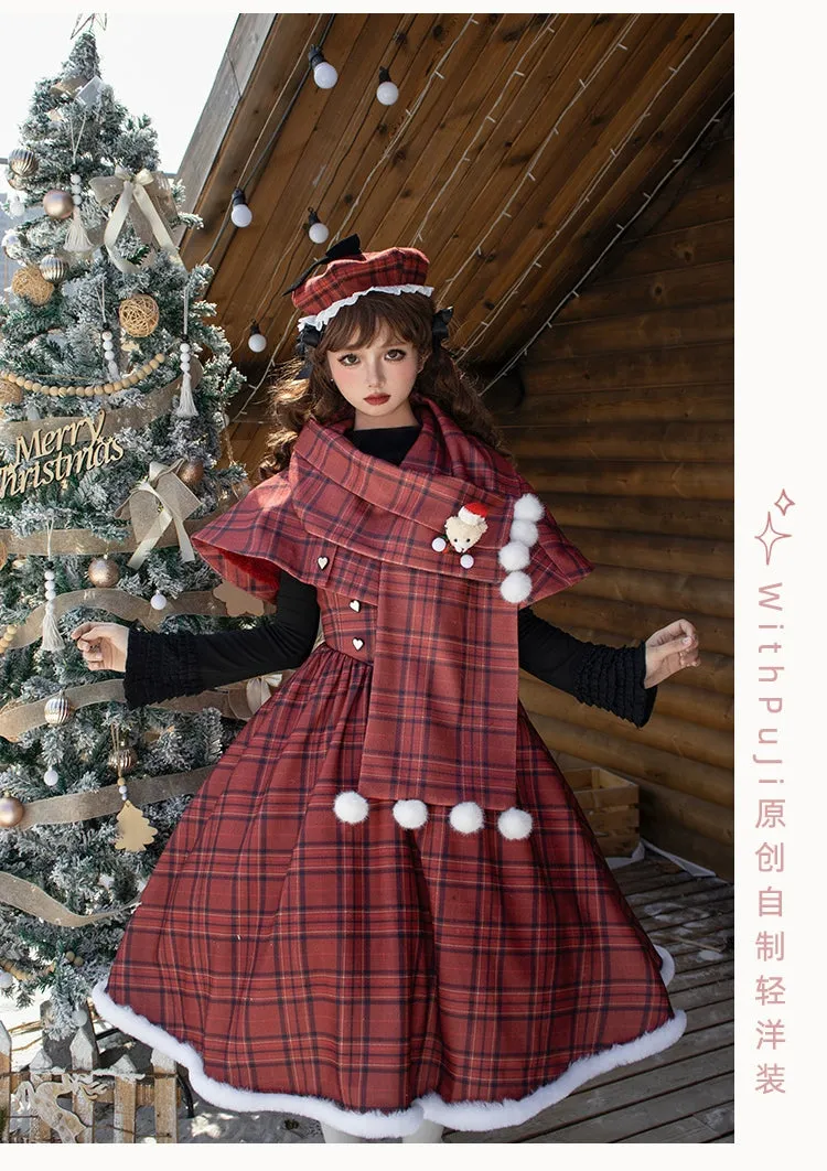 With PUJI~Wish Date~Twins Lolita Fishbone Bust-supporting JSK Winter Scarf-Cape