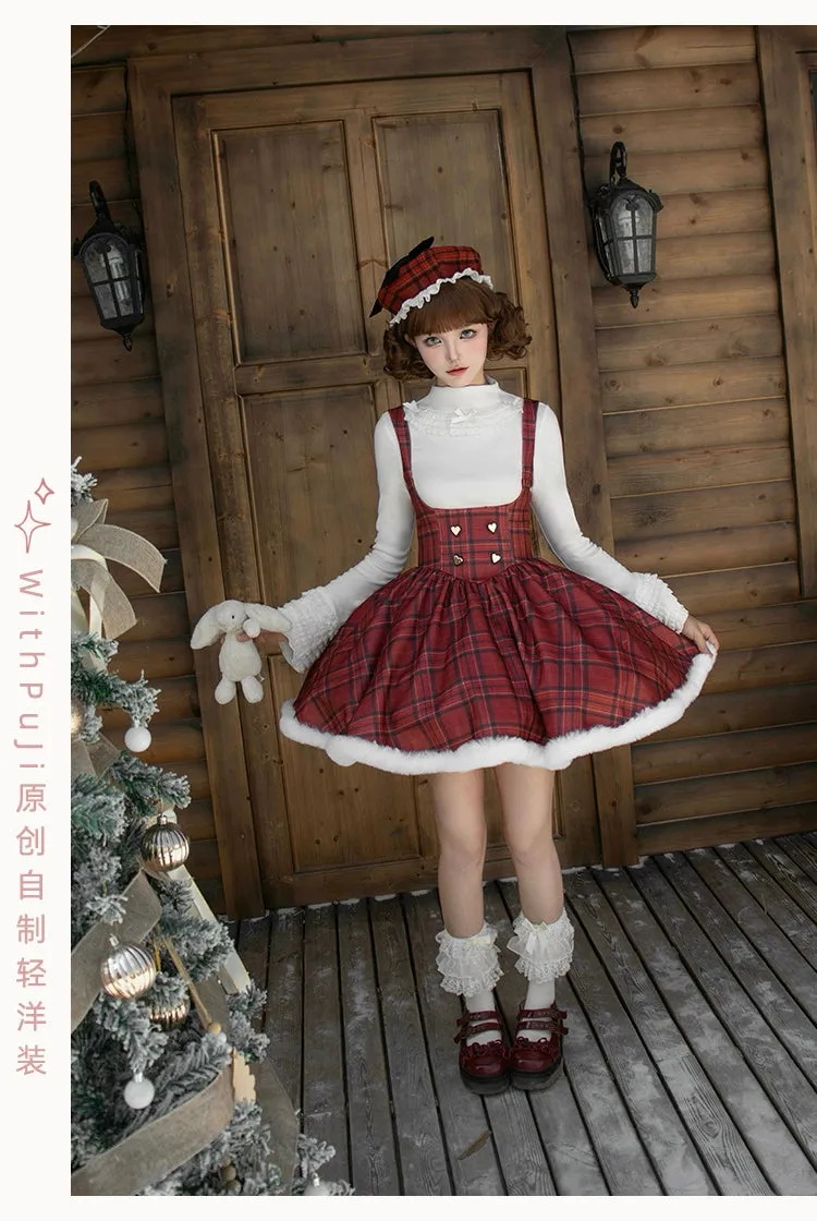 With PUJI~Wish Date~Twins Lolita Fishbone Bust-supporting JSK Winter Scarf-Cape