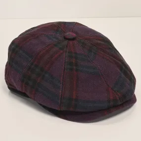Wool Blend Plaid Newsboy Cap - Burgundy Navy