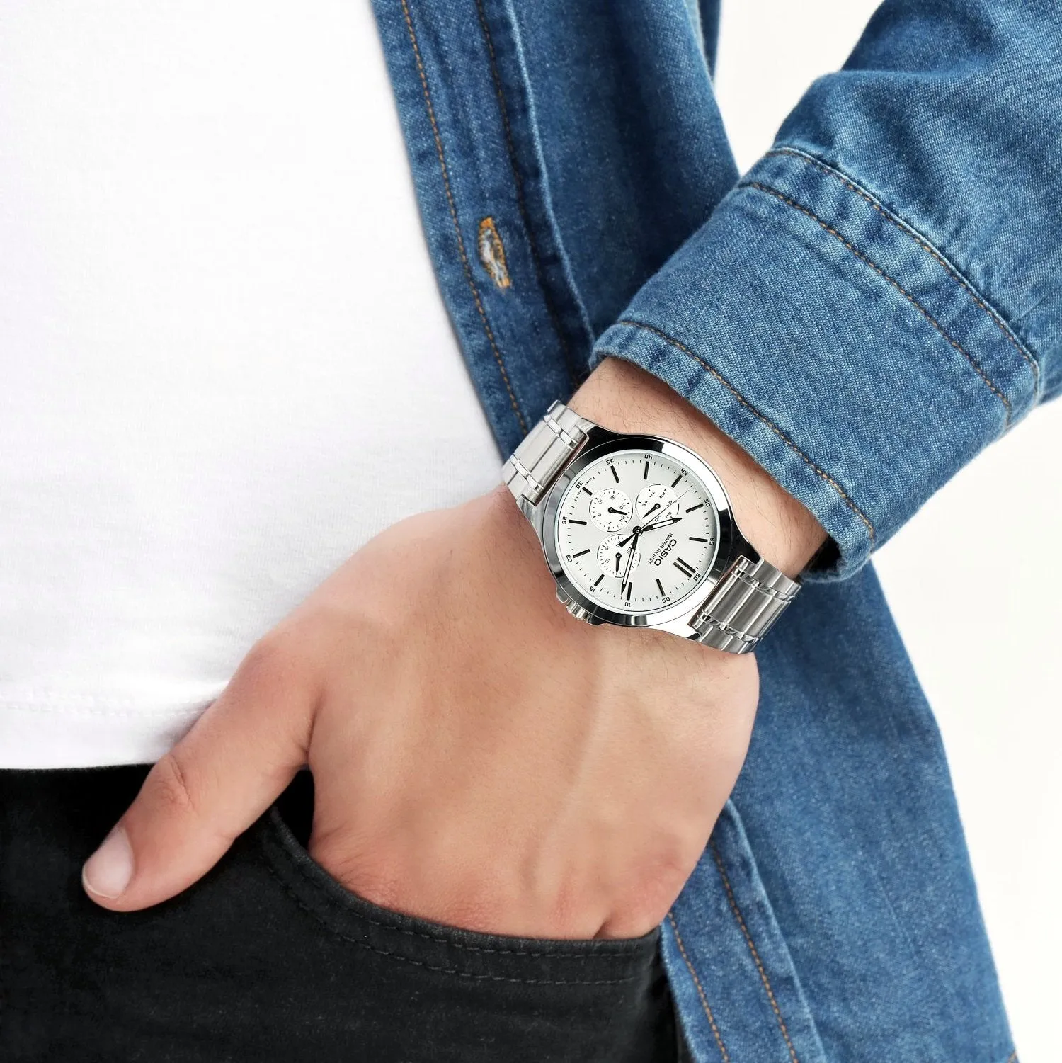 WW0154 Casio Enticer Multifunction Silver Chain Watch MTP-V300D-7AUDF