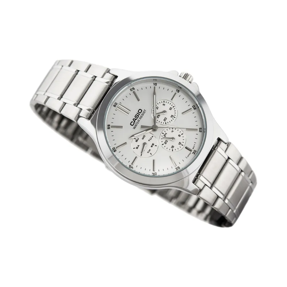 WW0154 Casio Enticer Multifunction Silver Chain Watch MTP-V300D-7AUDF