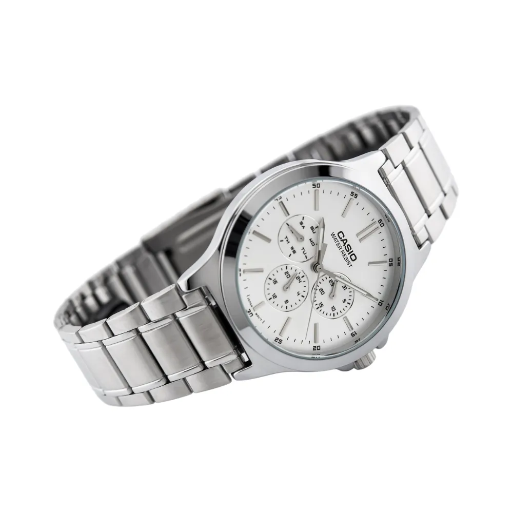 WW0154 Casio Enticer Multifunction Silver Chain Watch MTP-V300D-7AUDF