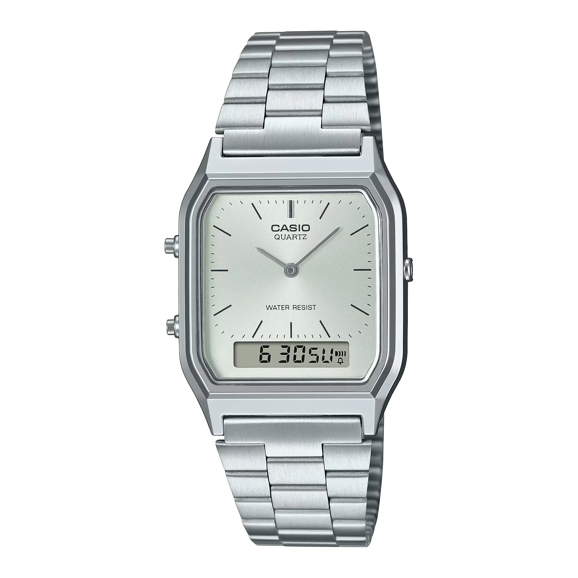 WW0483 Casio Vintage Dual Time Silver Chain Watch AQ-230A-7AMQY