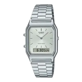 WW0483 Casio Vintage Dual Time Silver Chain Watch AQ-230A-7AMQY