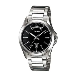 WW1563 Casio Enticer Day Date Silver Chain Watch MTP-1370D-1A1VDF