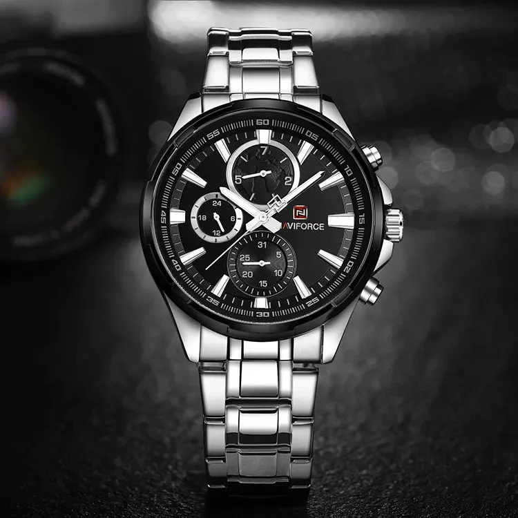 WW1802 Naviforce Multifunction Silver Chain Watch NF9089M
