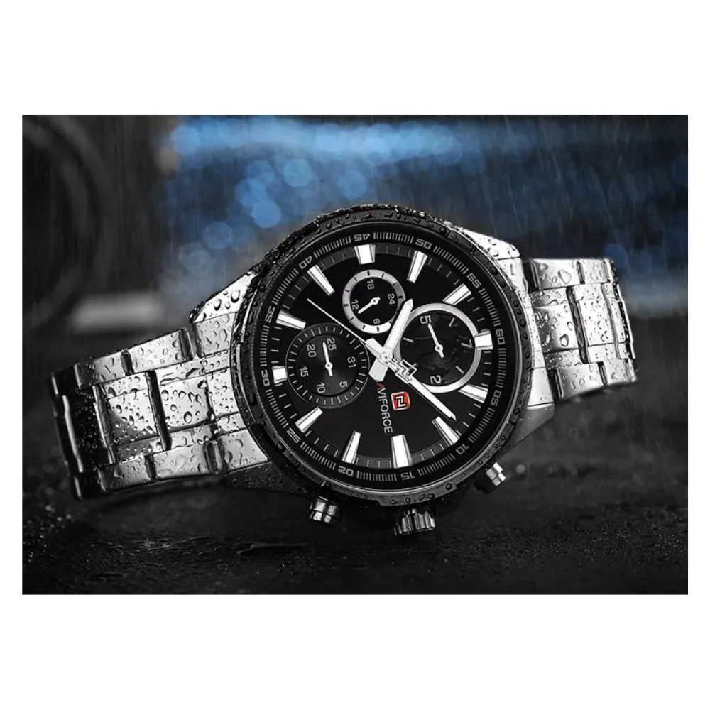WW1802 Naviforce Multifunction Silver Chain Watch NF9089M