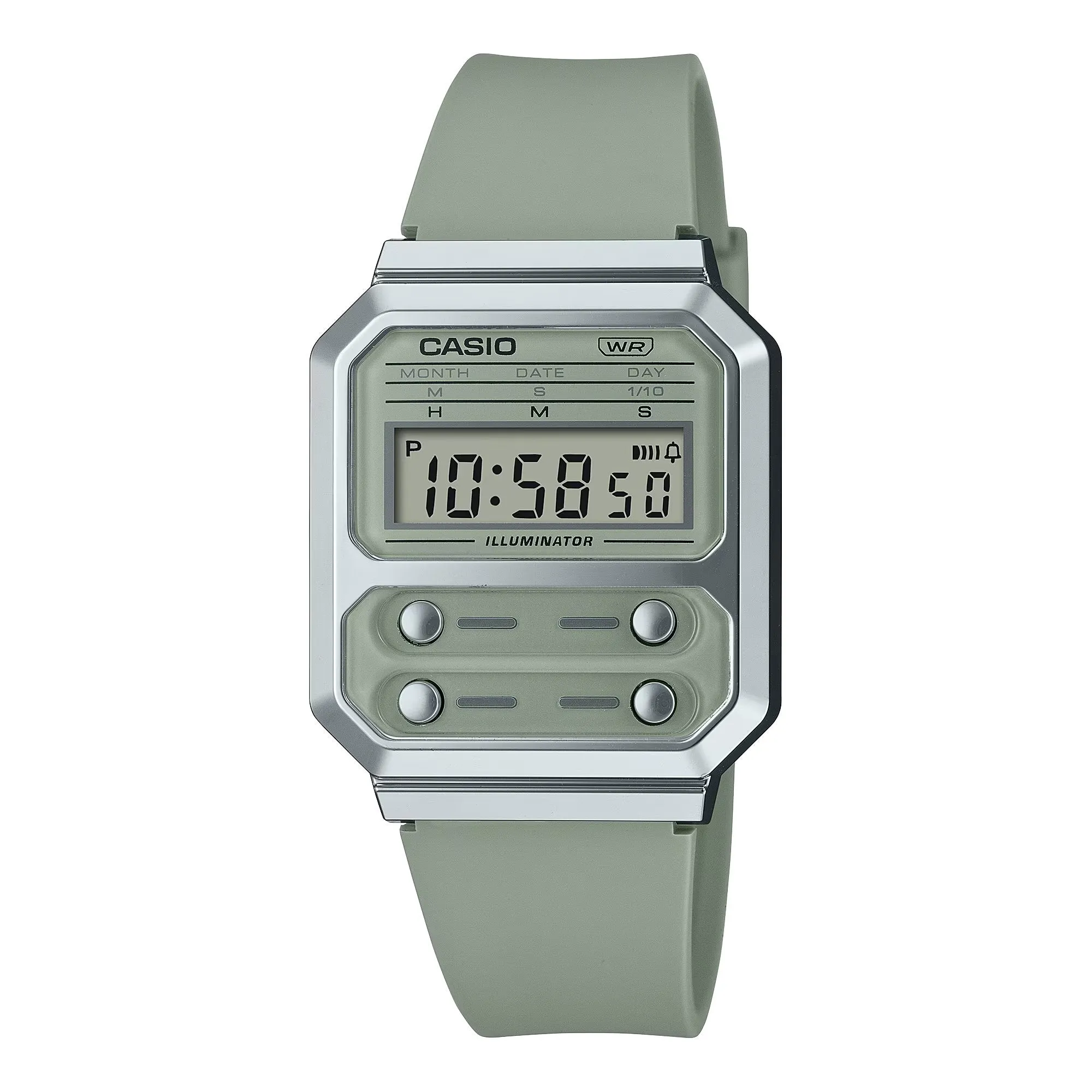 WW2079 Casio Vintage Digital Silver Resin Belt Watch A100WEF-3ADF