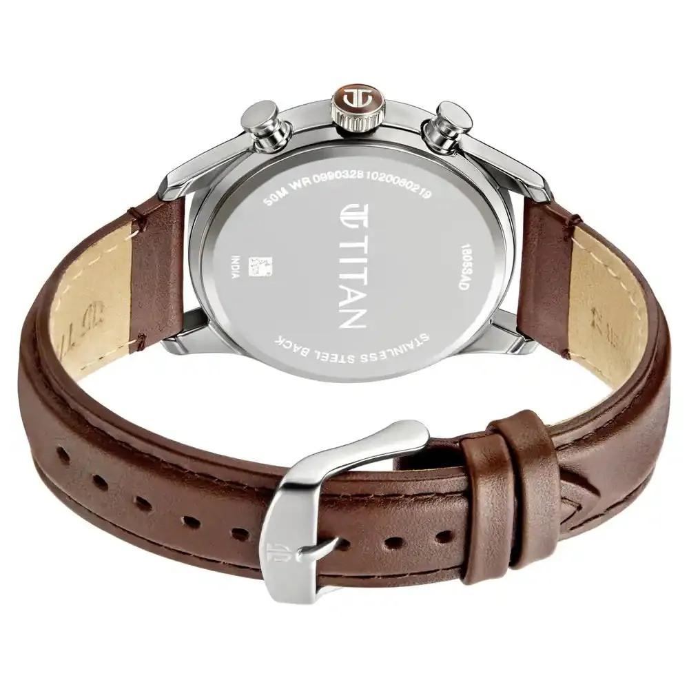 WW2174 Titan Elmnt Day Date Silver Leather Belt Watch 1805SL08