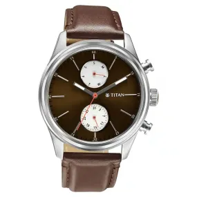 WW2174 Titan Elmnt Day Date Silver Leather Belt Watch 1805SL08