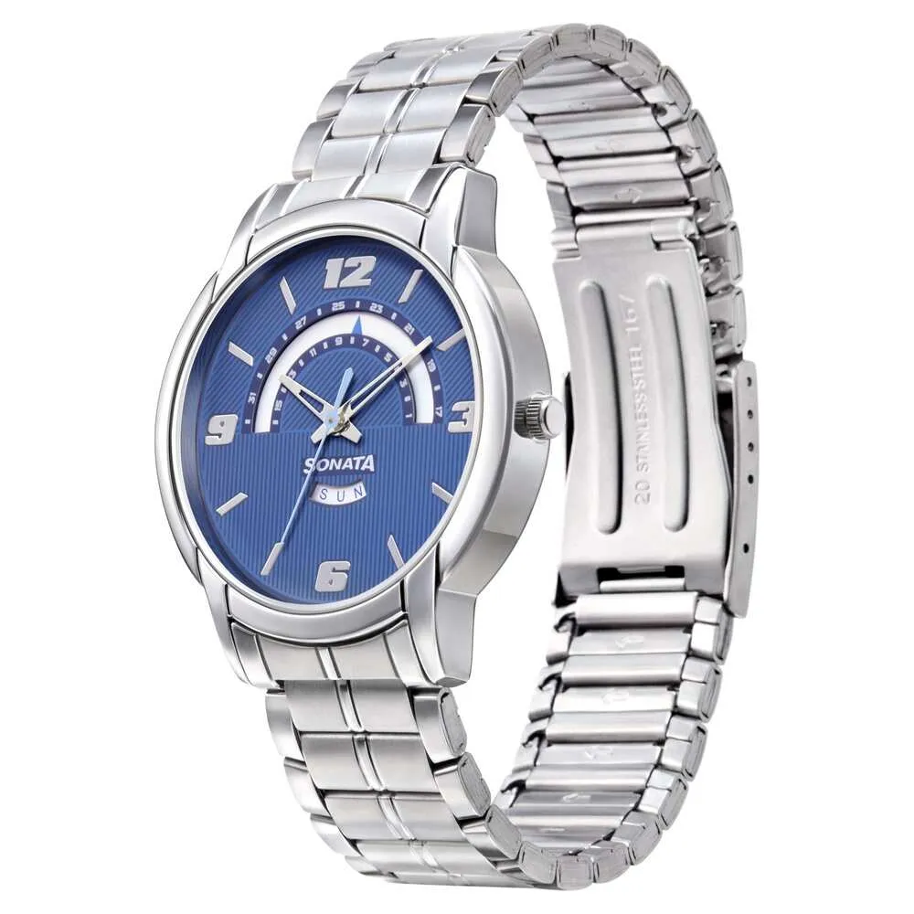 WW2278 Sonata Day Date Silver Chain Watch 77031SM07