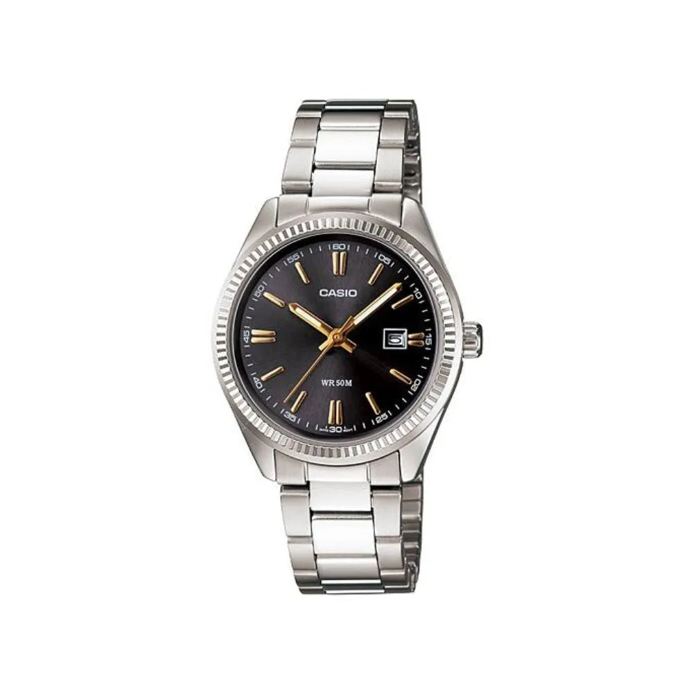 WW2336 Casio Enticer Date Ladies Silver Chain Watch LTP-1302D-1A2VDF