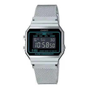 WW2892 Casio Vintage Super Slim Digital Silver Mesh Chain Watch A700WEMS-1BDF