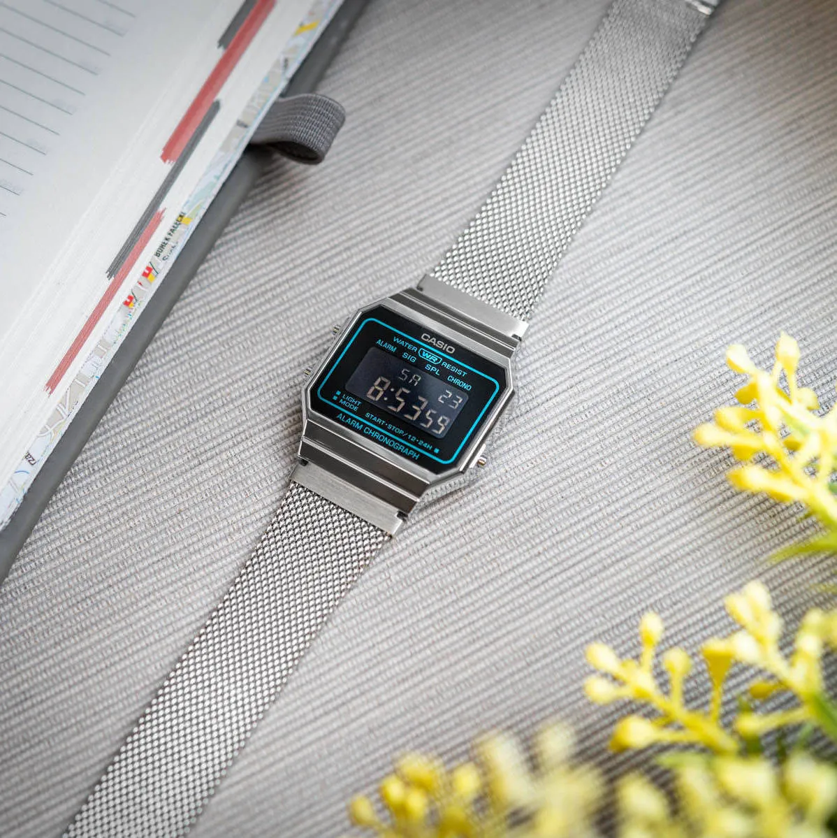 WW2892 Casio Vintage Super Slim Digital Silver Mesh Chain Watch A700WEMS-1BDF
