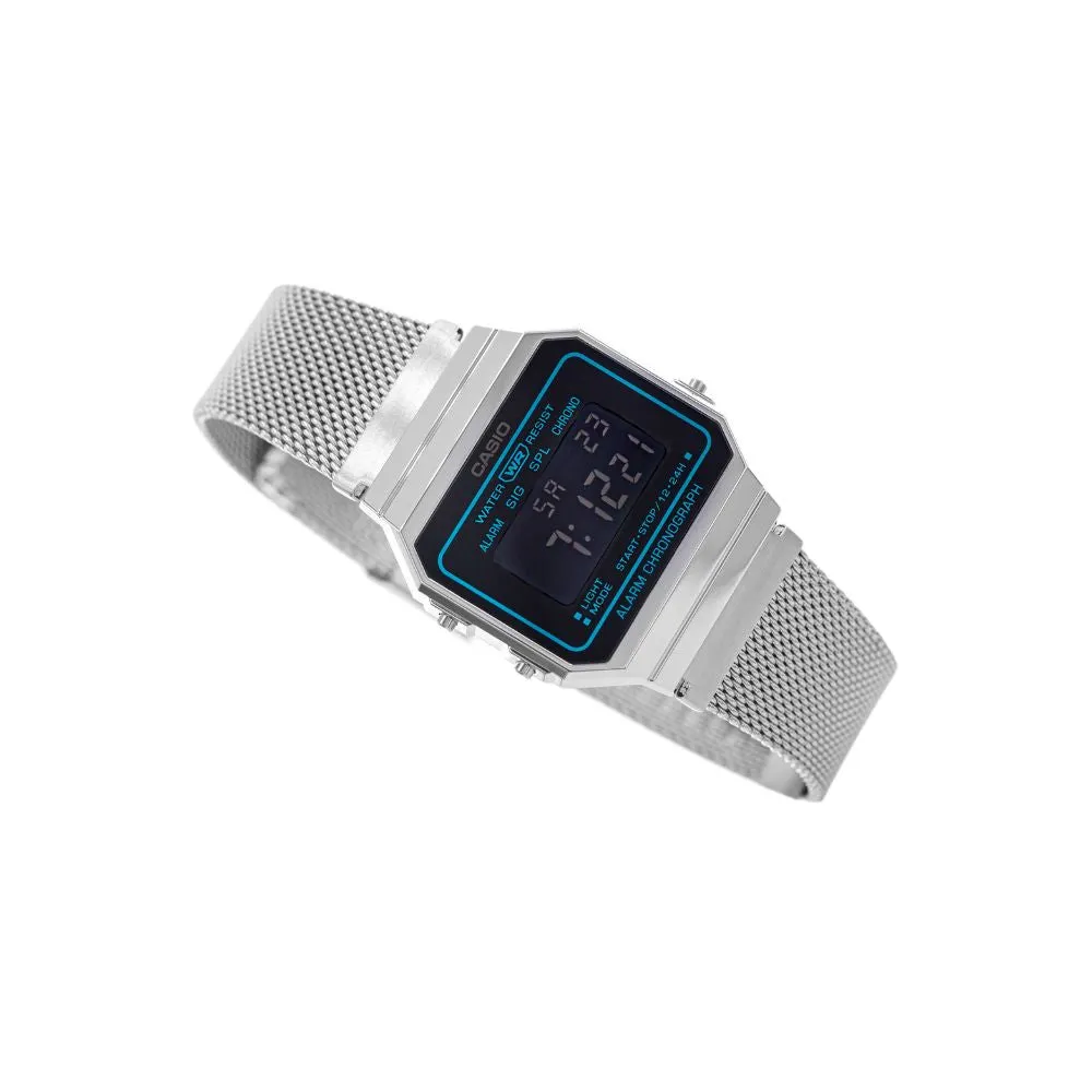 WW2892 Casio Vintage Super Slim Digital Silver Mesh Chain Watch A700WEMS-1BDF